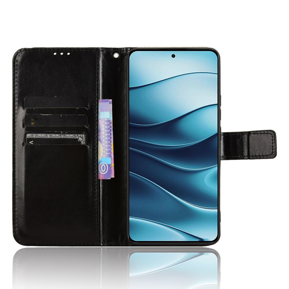 Cu clapetă pentru Xiaomi Redmi Note 14 5G, Crazy Horse Wallet, negru