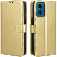 Cu clapetă pentru Motorola Moto E14, Crazy Horse Wallet, de aur