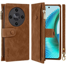 Cu clapetă pentru Honor Magic 6 Lite 5G, Wallet Zipper Pocket, maro