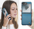 Husă pentru Samsung Galaxy Z Flip7 FE / Z Flip6, CASEME Litchi Leather, albastru
