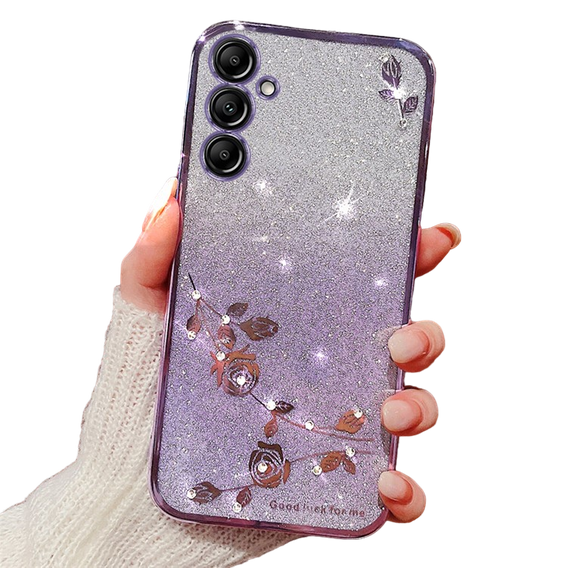 Husă pentru Samsung Galaxy A25 5G, Glitter Flower, violet
