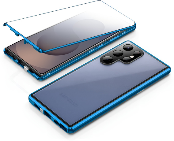 Husa pentru Samsung Galaxy S25 Ultra, Magnetic Dual Glass, albastru