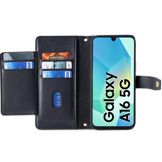 Cu clapetă pentru Samsung Galaxy A16, Wallet Zipper Pocket, negru