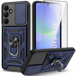 Carcasă blindată pentru Samsung Galaxy A36, CamShield Slide, albastru + sticlă călită 9H