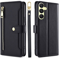 Cu clapetă pentru Samsung Galaxy A25 5G, Wallet Zipper Pocket, negru