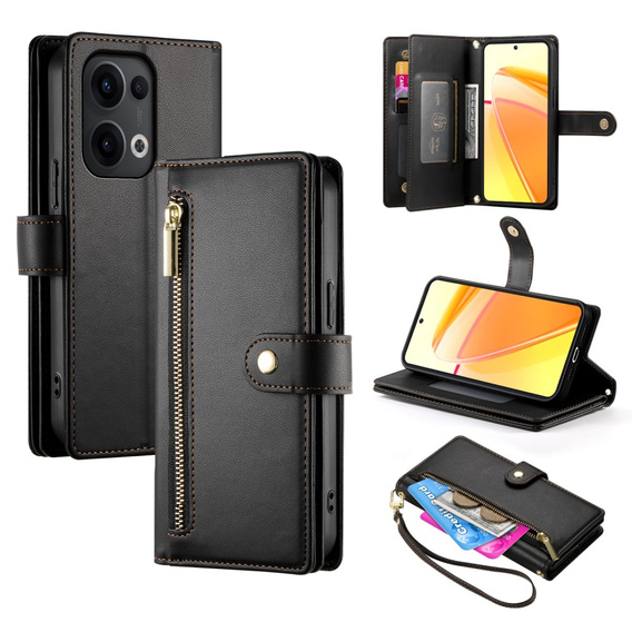 Cu clapetă pentru Oppo Reno 13 Pro 5G, Wallet Zipper Pocket, negru