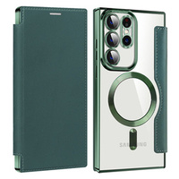 Cu clapetă pentru Samsung Galaxy S23 Ultra, RFID Wallet MagSafe CamShield, verde