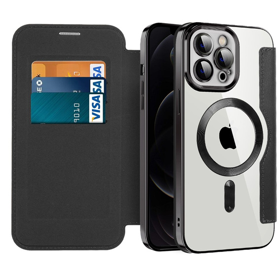 Cu clapetă pentru iPhone 12 Pro Max, RFID Wallet MagSafe CamShield, negru