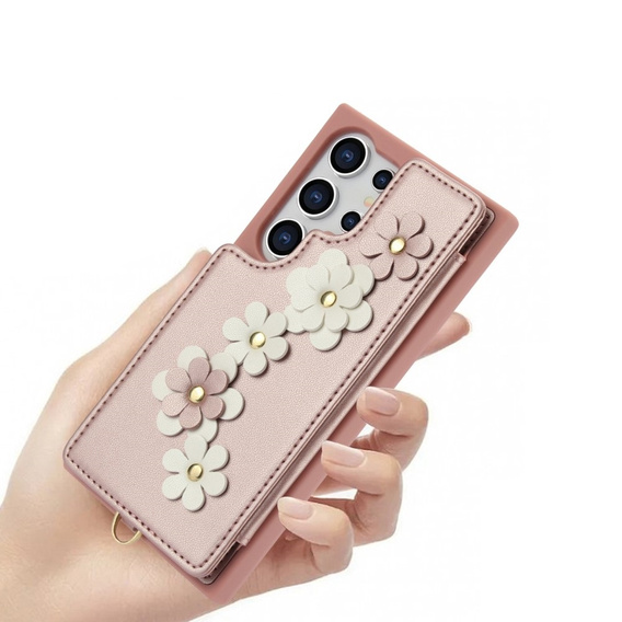 Husa pentru Samsung Galaxy S24 Ultra, Leather Flower Card Slot, roz