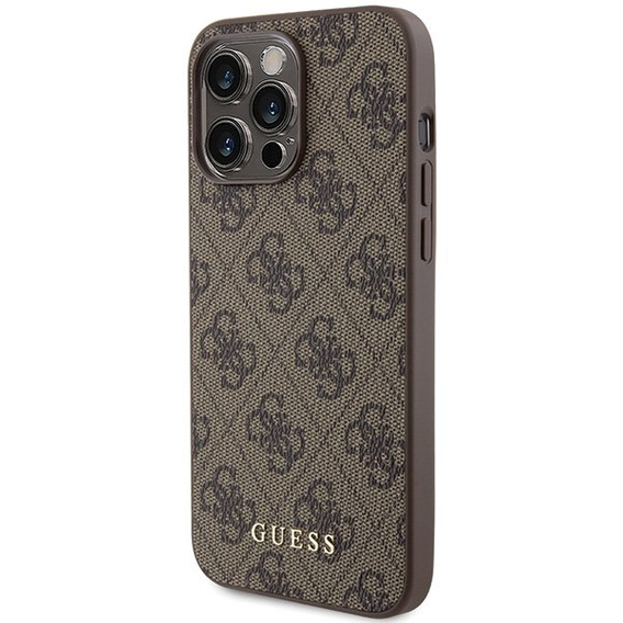 GUESS Huse pentru iPhone 15 Pro Max, 4G Metal Gold Logo, maro