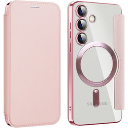 Cu clapetă pentru Samsung Galaxy S24+ Plus, RFID Wallet MagSafe CamShield, roz