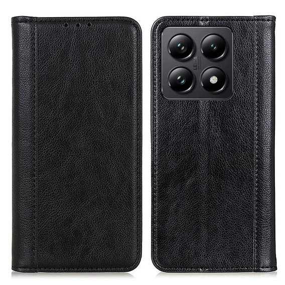 Huse pentru Xiaomi 14T Pro, Wallet Litchi Leather, negru