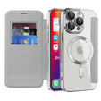 Cu clapetă pentru iPhone 16 Pro Max, RFID Wallet MagSafe CamShield, de argint