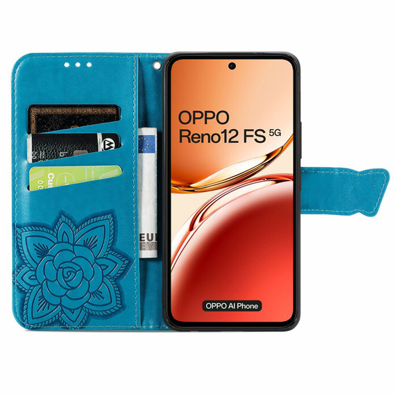 Cu clapetă pentru Oppo Reno 12FS / 12F, Butterfly, albastru
