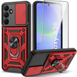 Carcasă blindată pentru Samsung Galaxy A36, CamShield Slide, roșu + sticlă călită 9H