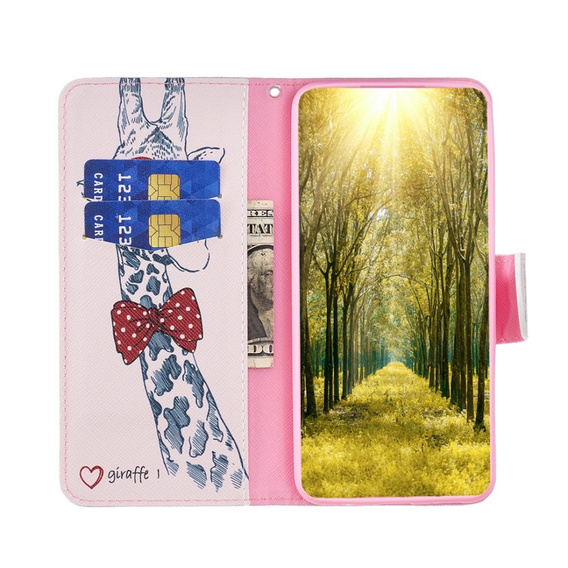 Cu clapetă pentru Samsung Galaxy S23 FE, Wallet, Giraffe roz