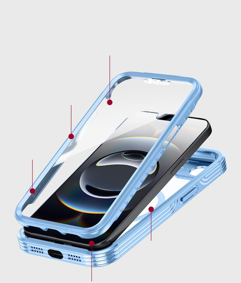 Husă pentru iPhone 16E, Shockproof, cu sticlă, pentru MagSafe, albastru