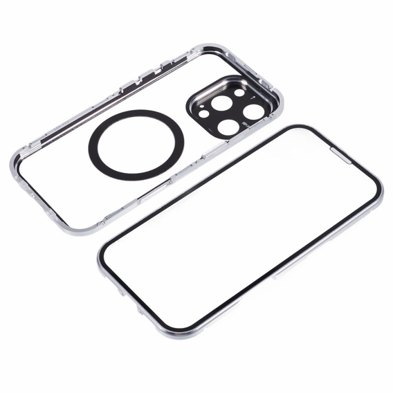 Carcasa Magnetic Dual Glass MagSafe pentru iPhone 16 Pro, de argint