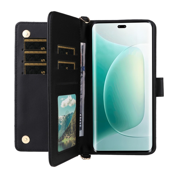Carcasă cu clapetă pentru Honor 400 5G, Crossbody Leather Wallet, negru