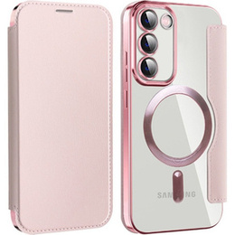 Cu clapetă pentru Samsung Galaxy S23, Wallet, MagSafe, roz rose gold