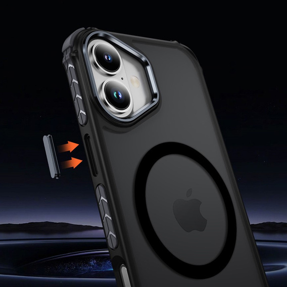 Carcasă Matt pentru iPhone 17, blindată, pentru MagSafe, fumurie cu margini negre