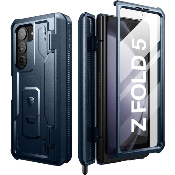 Husă blindată pentru Samsung Galaxy Z Fold 5 5G, Dexnor Full Body S-Pen Slot, albastru închis