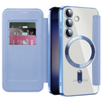Cu clapetă pentru Samsung Galaxy S24, RFID Wallet MagSafe CamShield, albastru