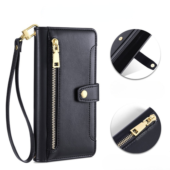 Cu clapetă pentru Realme 14 Pro 5G, Wallet Zipper Pocket, negru