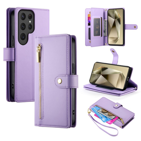 Cu clapetă pentru Samsung Galaxy S25 Ultra, Wallet Zipper Pocket, violet