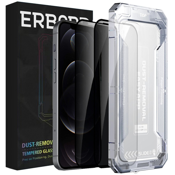 2x Sticlă de confidențialitate temperată pentru iPhone 12 Pro Max, ERBORD 9H Easy App Anti-Peep