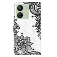 Cu clapetă pentru Xiaomi Redmi 13C / Poco C65, Wallet, Lace Flower alb