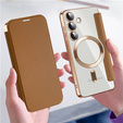 Cu clapetă pentru Samsung Galaxy S24, RFID Wallet MagSafe CamShield, maro