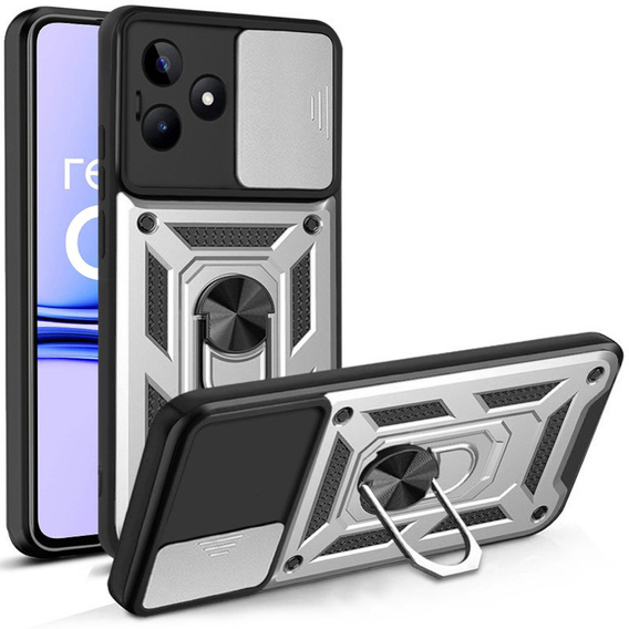 Husă blindată pentru Realme C53 4G, CamShield Slide, de argint