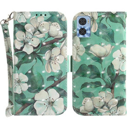 Cu clapetă pentru Motorola Moto E22 / E22i, Wallet, flowers, alb