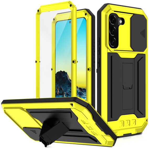 Husă blindată pentru Samsung Galaxy S22, R-JUST CamShield Slide, galben