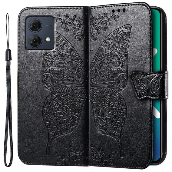 Cu clapetă pentru Motorola Moto G84, Butterfly, negru