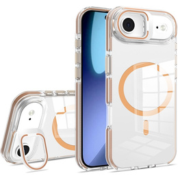 Husă pentru iPhone Air, pentru MagSafe, cu suport, transparentă cu inserții aurii