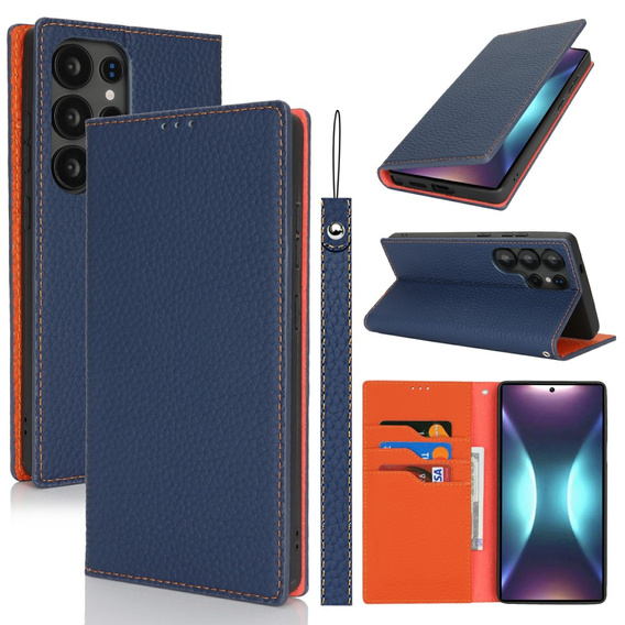 Cu clapetă pentru Samsung Galaxy S25 Ultra, Litchi Skin Grain, albastru închis