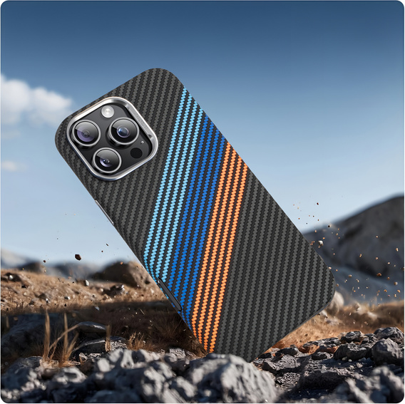 Carcasa pentru iPhone 15 Pro Max, Carbon Fiber MagSafe, albastru închis