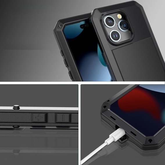 Carcasă pentru iPhone 15, blindată, cu sticlă integrată, negru