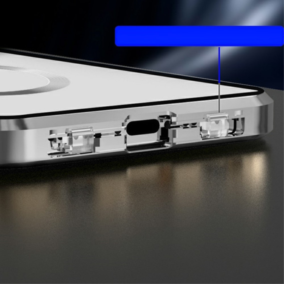 Carcasa Magnetic Dual Glass MagSafe pentru iPhone 15 Pro Max, de argint