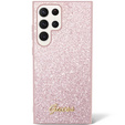 GUESS Huse pentru Galaxy S23 Ultra, Glitter Script Hardcase, roz