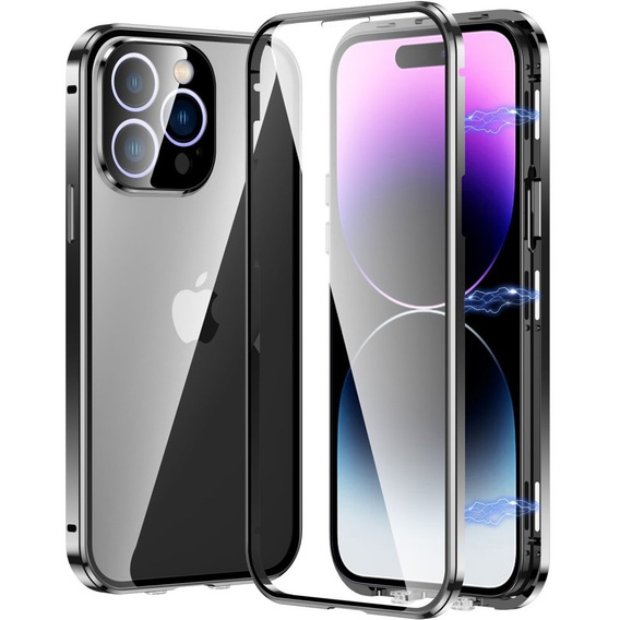 Husa pentru iPhone 15 Pro Max, Magnetic Dual Glass, negru