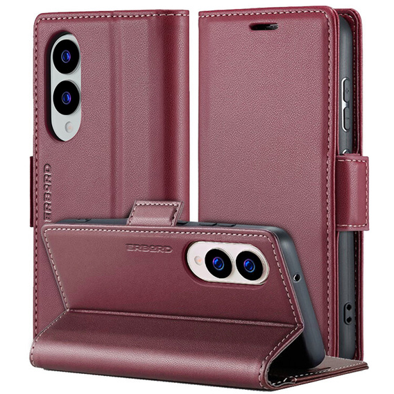Husă pentru Samsung Galaxy S25 Edge, ERBORD Glossy Litchi, portofel cu clapetă, roșu