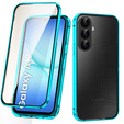 Carcasă pentru Samsung Galaxy A17 5G, Magnetic Dual Glass, transparentă cu părți albastre