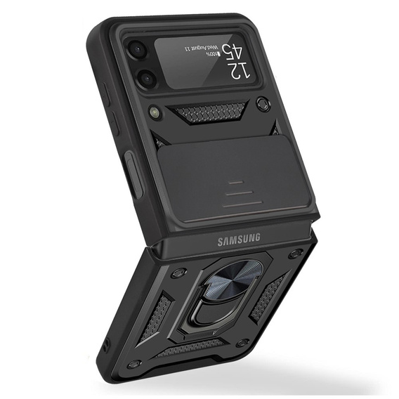 Husă blindată pentru Samsung Galaxy Z Flip 4 5G, CamShield Slide, negru