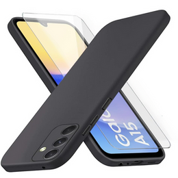 Carcasa pentru Samsung Galaxy A15, Silicone Lite, negru + sticlă 9H