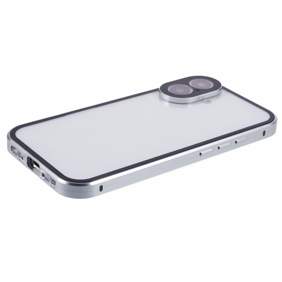 Husa pentru iPhone 16, Magnetic Dual Glass, de argint