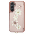 Husa pentru Samsung Galaxy A55 5G, Leather Flower Card Slot, roz