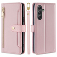 Cu clapetă pentru Samsung Galaxy A54 5G, Wallet Zipper Pocket, roz
